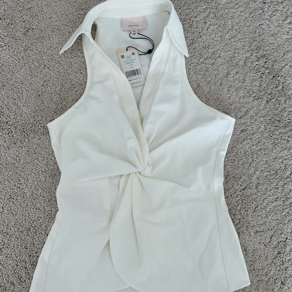 Cinq à Sept White Twist-Front Blouse cream XXS NWT